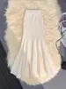 Saia midi de tricô branca estilo sereia feminina outono e inverno justa estilo saia passo de lótus para saia longa petite
