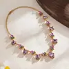 Collar de Cadena para Clavícula Retro Francés con Mariposa Redonda de Goteo de Aceite de Estrás Transfronterizo Europeo y Americano Sentido de Diseño Nicho Venta al por Mayor