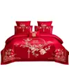 Textil Hogar Boda Juego de Cuatro Piezas Funda de Edredón Bordada para Boda Habitación de Boda Roja Cama de Boda Juego Festivo Chinoiserie