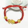 Pulseira de Cordão Vermelho com Pixiu Banhado a Ouro Areia e Mantra de Seis Caracteres, Joia Tecida para Homens e Mulheres, Estilo Étnico Atacado