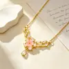 Collar Chapado en Oro Cobre Incrustado con Circonita Cúbica Doble Anillo Incrustado con Diamante Cadena para Clavícula de Lujo Ligero para Mujer Diseño de Nicho Ins Simple Temperamento Joyería de Plata