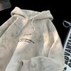 Suéter con Forro de Polar con Sello de Acero Lavado a la Arena para Hombre Invierno Engrosado Estilo Americano High Street Pulóver Juvenil Holgado Chaqueta Pesada