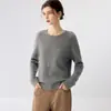 Suéter de cashmere minimalista com gola redonda para mulheres, suéter de lã tricotado versátil de manga longa, novo pulôver de outono e inverno com design de ombro raglã