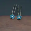 Novo Estilo Antigo Borboleta com Gotejamento de Óleo Grampo de Cabelo Pequeno Azul Queimado Imitado Cenário Antigo Grampo de Cabelo Flor Azul Tailandesa Acessórios de Cabelo para Estudante Feminina Dinastia Han