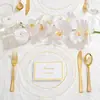 Platos de Plástico Dorado Transparentes - Platos Transparentes con Borde de Encaje Elegante con Ribete Dorado Martillado Platos Desechables para Cena