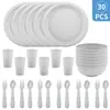 Juego de Vajilla Infantil Transfronterizo con Taza de Agua, Plato y Bol, Cuchillo, Tenedor, Cuchara, Plato y Plato de Plástico Colorido, Set de 30 Piezas para Exteriores