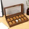 Caja de reloj de alta gama transfronteriza, venta al por mayor, caja de almacenamiento de reloj abatible con tapa de vidrio a prueba de polvo y cuero de grano de nogal retro