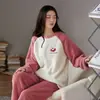 Pijamas Nuevos de Otoño e Invierno para Mujer, Franela Engrosada, Pantalones Largos Casuales de Dibujos Animados Dulces, Ropa de Casa de Terciopelo Coral para Mujer