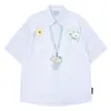 Camisetas Graffiti Pintadas à Mão Estilo Retrô Americano para Homens e Mulheres, Manga Curta de Verão, Design Estilo Faculdade Japonesa, Camisetas Casuais para Casal