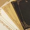 Conjunto de cartón negro de piel de vaca con encaje vintage, carta de amor pequeña, papel de carta múltiple de 3 x 8 pulgadas