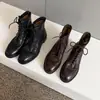 Série de Alta Qualidade! Botas de Cano Curto de Couro Bovino Lavado Estilo Novo Outono 2026 Cadarço Zíper Lateral no Tornozelo ~Réplica de Marca