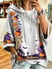 Sudadera con Capucha de Manga Tres Cuartos para Mujer 2026 con Estampado Digital 3D de Calabaza de Halloween Sudadera para Mujer