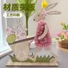 Jardinería de Primavera Adornos de Conejo de Madera Decoraciones Manualidades de Conejito de Pascua y Huevos Adornos Pequeños de Escritorio