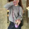 Cárdigan de punto transfronterizo con cuadros de color contrastante para mujer, otoño e invierno, diseño de dos piezas, corte holgado, adelgazante, chaqueta suéter casual