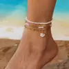 Tobillera multicapa de concha de caracola de estrella de mar transfronteriza estilo vacaciones de playa junto al mar adornos de pie apilables nicho sensación de alta gama