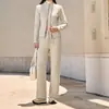 Pantalones casuales forrados de polar para mujer, pierna recta, caída fluida, nuevo estilo otoño/invierno, cintura alta, adelgazantes, holgados, pierna ancha, largos hasta el suelo, blancos, para figuras petite