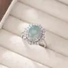 Anillo de Plata S925 de Plata Esterlina Yilu Huevo de Jade Azul Cara Ovalada Borde Ovalado Elegante Gama Alta Lujo Ligero Ajustable