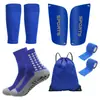 TEMU Juego de Cinco Piezas Calcetines Deportivos de Fondo Gris Calcetines de Fútbol de Tubo Medio Calcetines Antideslizantes con Dispensación de Pegamento Venda Protectora para Piernas Bolsa con Cordón