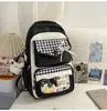 Mochila transparente de ombro duplo estilo japonês, novo design xadrez fresco, alto apelo estético, mochila escolar para meninas do ensino fundamental
