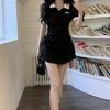 Gordo mm Estilo Preppy Francês Gola Polo Vestido Quadril Feminino Verão 2023 Novo Saia Curta Slim