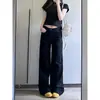 Jeans Rectos Negros Americanos para Mujer Otoño e Invierno 2025 Nuevos de Cintura Alta Holgados con Efecto Adelgazante de Pierna Ancha Largos hasta el Suelo