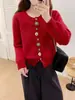 Cardigan de Tricô de Botão Único com Flor Estéreo Estilo Novo Primavera 2026 Suave Veludo Imitação de Mínk Suéter Jaqueta de Gola Redonda para Mulheres