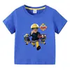 Roupa Nova de Verão para Crianças Bombeiro Camiseta de Manga Curta para Meninos Camiseta Básica para Bebê Camiseta de Meia Manga Infantil