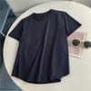 Playera de Manga Corta con Costuras de Cuello Redondo de Color Sólido Estilo Americano Algodón Puro de Hombro Elegante Combinable Top Delgado para Mujer