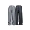 Pantalones de Hombre con Botones Ouswe Estilo Americano Marca de Moda Plisados Sueltos Rectos Pantalones de Vestir Casuales con Efecto de Caída Pantalones Largos Rk222