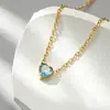Collar Colgante Corazón de Acero de Titanio con Circonita Cúbica de Colores Cadena Clavicular de 12 Piedras de Nacimiento para Mujer