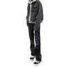 Jeans Lavado Preto-Cinza Americano Masculino Outono Estilo High Street Calças Corte Limpo Slim Reto Micro Flare