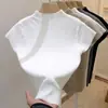 Top de color liso ajustado de alta gama, nuevo modelo 2026, de punto de manga corta con cuello semi-alto, prenda exterior elegante y sencilla de manga corta