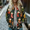Sudadera de Algodón con Cuello Alto y Pliegues para Mujer 2025, Estampado Floral Retro, Rayas Otoño e Invierno, Botones, Sudadera para Mujer