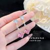 Novo all-match strass longo quadrado geométrico zircão mulheres brincos borla luz luxo amor coração rosa roxo brincos de diamante brincos brincos