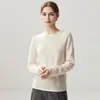 Otoño e Invierno Nueva Camiseta Base de Punto de Cachemira Moda Suave Cómoda Jersey con Dobladillo Enrollado Cuello Redondo Agradable a la Piel Manga Larga para Mujer