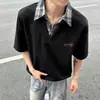 Camisa Polo Retro Americana Falsa de Duas Peças Manga Curta Masculina Verão Resistente Xadrez Gola Lapela Camiseta Top Jovem
