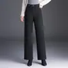 Pantalones de pierna ancha rectos gruesos con terciopelo interior para mujer, otoño e invierno 2026, nueva moda, cintura alta, nueve puntos, pantalones casuales versátiles de temperamento