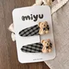 Versión Coreana Lindo Dibujo Animado Oso de Peluche Afelpado Pinza Lateral para el Cabello de Niños Pinza BB Versátil Cuadros Lazo para Cola de Cabello de Niñas Anillo para el Cabello
