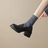 Macio macio! 2024 sapatos de salto alto plataforma de bico redondo feitos à mão mocassins de salto grosso