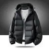 26888 Jaqueta de Penas Outono Inverno Nova com Capuz Leve Jaqueta de Penas Estilo Casal Quente Solta Fashionável Casual Roupa Exterior