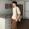 Estilo Old Money New Wealth Tricô Falso de Duas Peças Manga Curta Unissex Retrô Linho Top Verão Fino Casual Meia-Manga Camisa