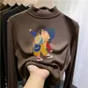 Camiseta térmica para niña con forro de polar, cuello semi-alto, camiseta gruesa, nuevo estilo otoño/invierno 2026, tejido cepillado, para niños de talla mediana y grande