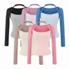 Estilo puramente seductor con diseño de color contrastante, camiseta ajustada de manga larga con cuello halter para mujer, base de camisa de dos piezas simulada, top corto dulce y picante