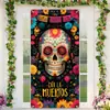 Cortina de Porta para o Dia dos Mortos Amazon Transfronteiriça Banner Decorativo Colorido de Caveira e Flor Mexicana Bandeira Pendurada