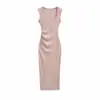 Vestido tailandés para vacaciones de verano, favorecedor y que ilumina, con escote cuadrado, tirantes anchos, diseño acanalado, corte ajustado, vestido midi tipo tank top sexy bodycon