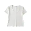 Ropa de Mujer de Estilo Europeo y Americano de Moda Cuello Profundo en U Manga Corta Holgada Estilo Chica Caliente Top Básico de Color Sólido Edición de Malla Camiseta Camiseta de Mujer