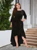 Vestido Formal de Terciopelo Super Largo con Mangas de Siete Puntos y Dobladillo Alto-Bajo para Mujer Tallas Grandes de Amazon