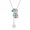 Rueda de la Fortuna S925 Gatito Rosquilla Mariposa Collar Lindo Dibujo Animado Borla Cadena para Clavícula Fábrica Stock Listo Venta al por Mayor