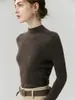 Suéter de punto base para mujer, de primera línea, listo para usar, sin costuras, 100% cachemira pura, cuello semi-alto, acanalado, corte ajustado, adelgazante