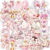 50 piezas de pegatinas de acuarela ins color rosa de princesa de cuento de hadas para fiestas de cumpleaños de niñas, pegatinas de decoración de pastel de unicornio y conejo
